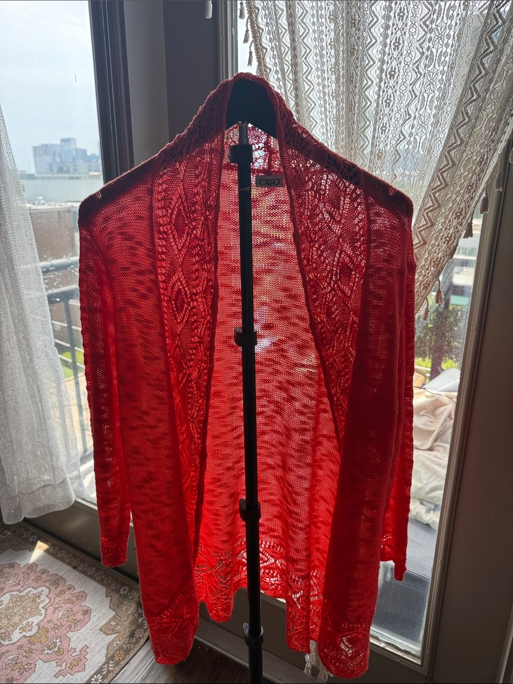 Cato Open-Front Red Knit Cardigan